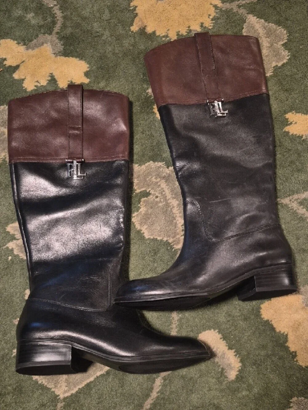 Ralph Lauren Two-Tone Leather Riding Boots - Black & Brown